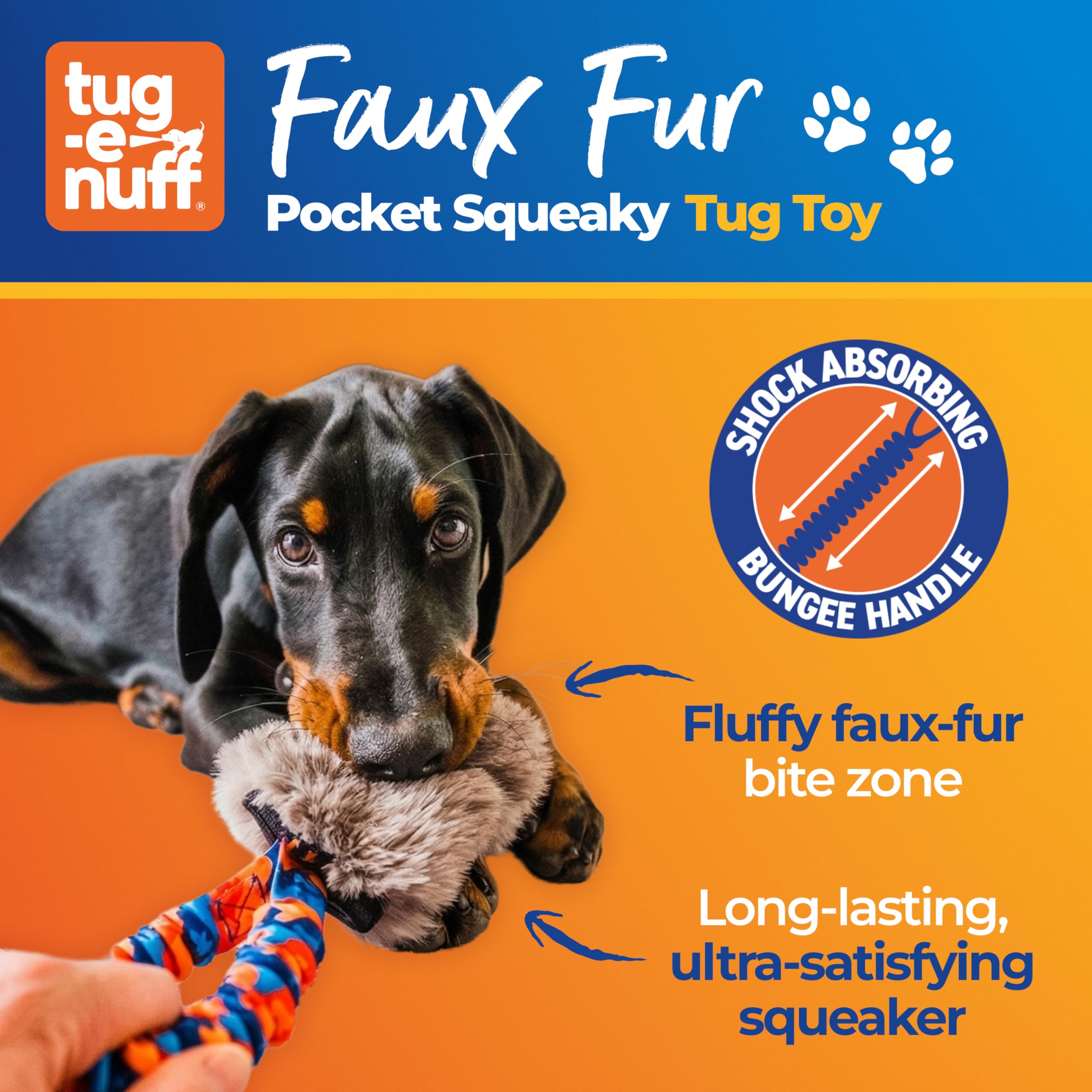 Tug-E-Nuff Bungee-Quietscher aus Kunstfell, für Hunde, 30,5 cm, Orange