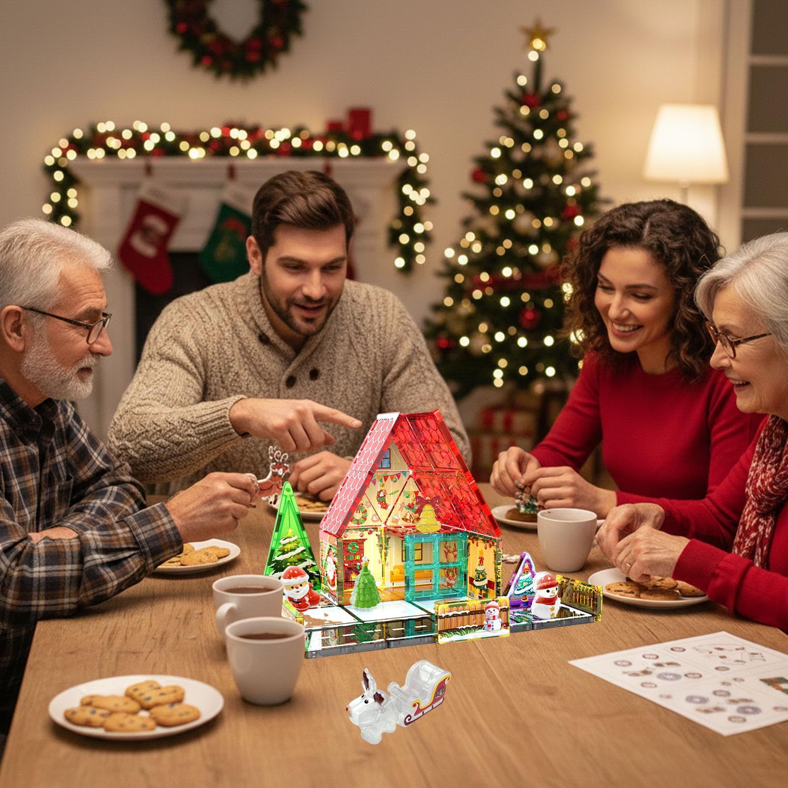 Costruzioni Magnetich Natale, 38 Pezzi Natale Magnetic Tiles, Blocchi Magnetici Natalizie, Decorazioni Natalizie, Decorazione per la Casa Ufficio
