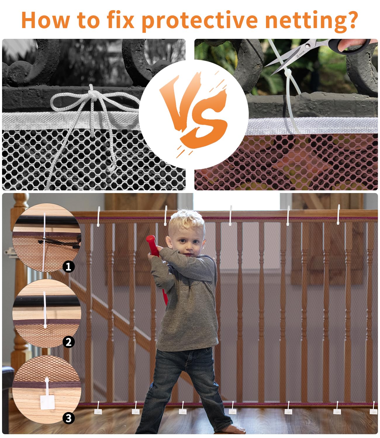 Red de Seguridad Infantil, Red de Seguridad Niños para Escaleras, Barandillas y Vallas, Reds de Seguridad para Balcones robustas y Ajustable para niños, Mascotas y Juguetes, 300 x 90 cm, Marrón