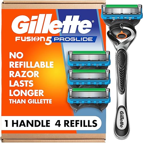 Gillette Fusion ProGlide Razor for Men, Handle + 4 Blade Refills, Plastic/Acrylic Handle