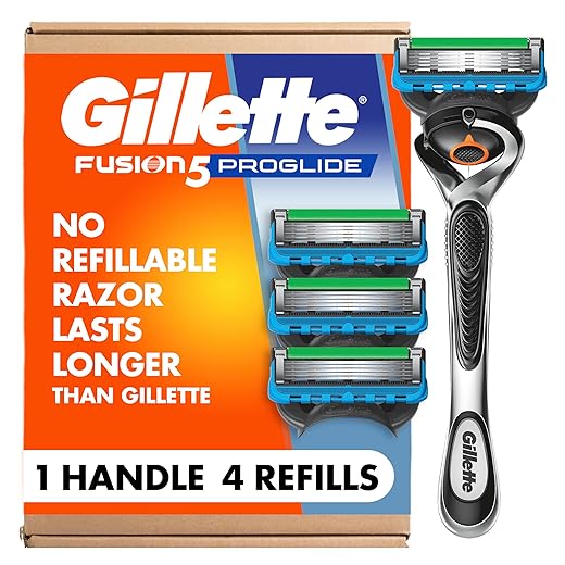 Gillette Fusion ProGlide Razor for Men, Handle + 4 Blade Refills, Plastic/Acrylic Handle