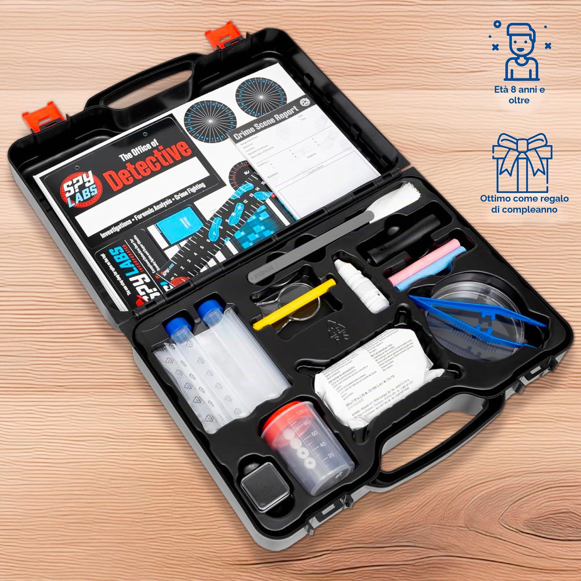Spy Labs Master Detective Toolkit V2 | Kit di scienze forensi | Raccogli e documenta prove, gioca | Impronte digitali, impronte, tracce di pneumatici | Libro di fiabe per esperimenti di 32 pagine, età