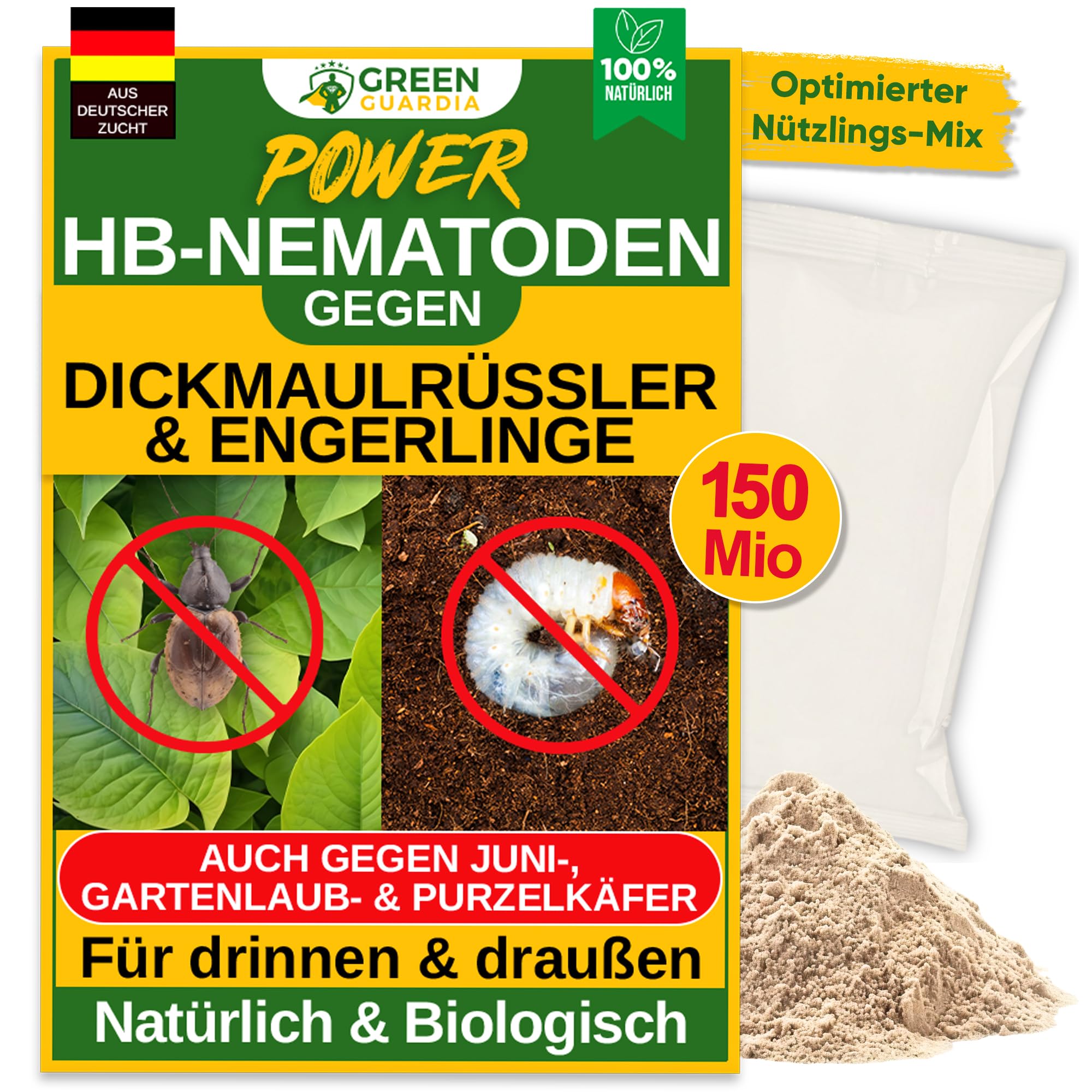 GREEN GUARDIA Nematodos Power HB contra gruesos y piel de oveja – 150 millones (300 m²) – Control biológico de plagas, respetuoso con el medio ambiente, libre de químicos, fácil de usar y seguro para