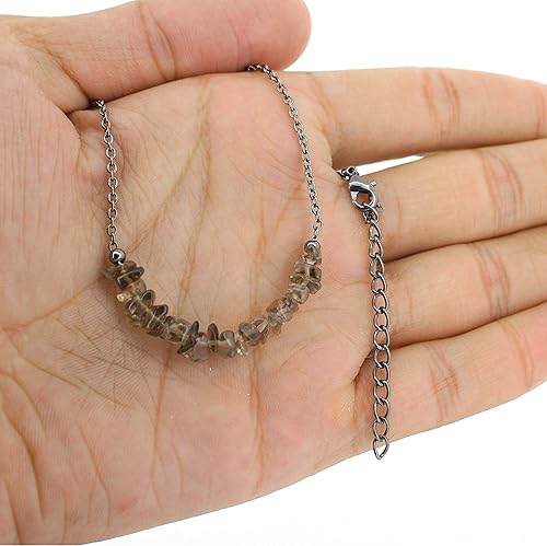 Miniatura 3 de Gempires Natural Smoky Quartz Chips Bar Necklace for Women, Healing Crystal Jewelry, Gift for Her, Smoky Quartz Jewelry 18 inch Adjustable Black
