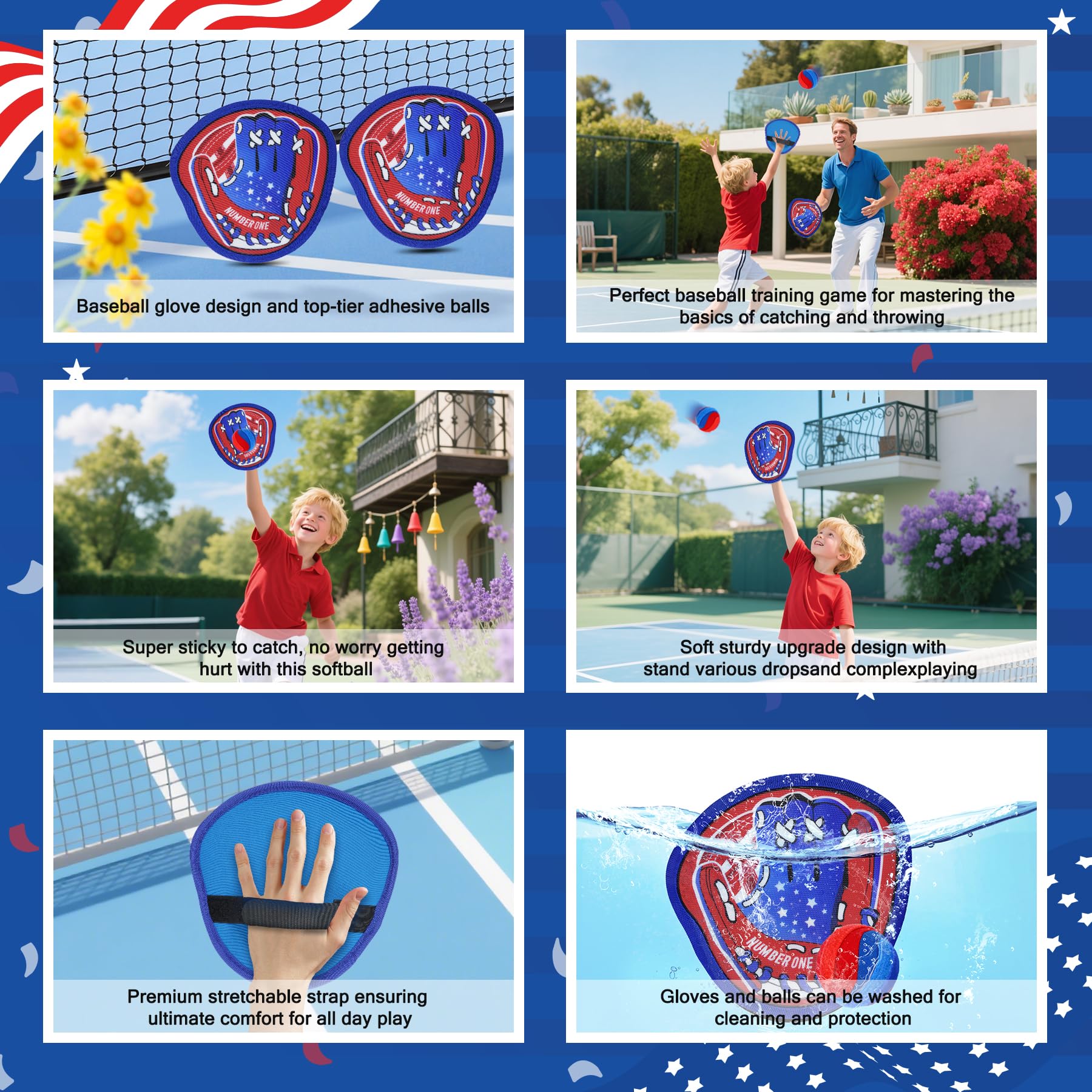 Toss and Catch Ball Set,Toddler Outdoor Games Toys for Kids Ages 3 4 5 6 7 8 9 10 11 12 Year Old, Baseballs Games for Beach Pool Yard, Birthday Gifts for Boys Girls Teens (Red)