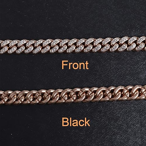 Miniatura 5 de Collar de metal con cadena de oro rosa para perro, 0.394 pulgadas de ancho, collar de aleación de diamante cubano, lindo collar de moda para