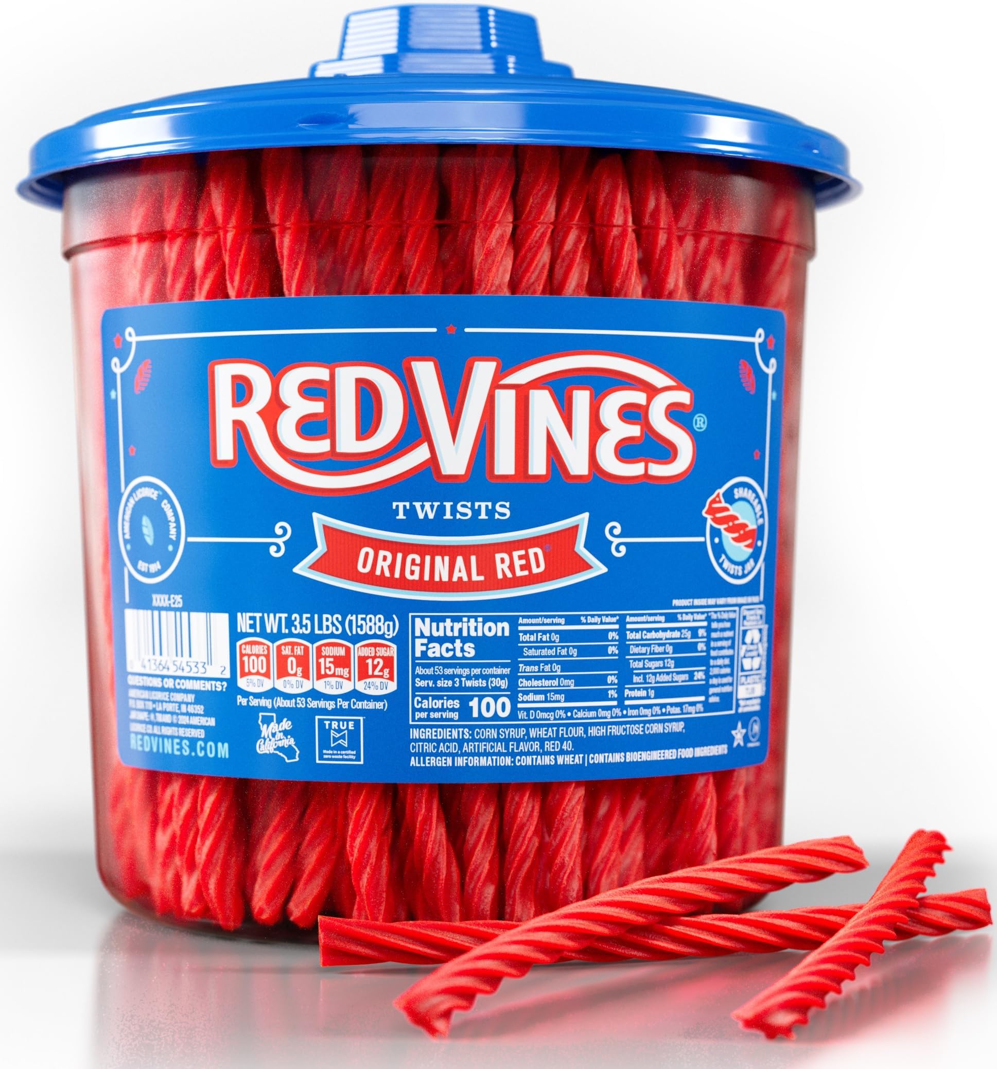Licorice Candy Original Red Flavor Soft Chewy Candy Twists, Red Licorice 3.5 Lb Jar