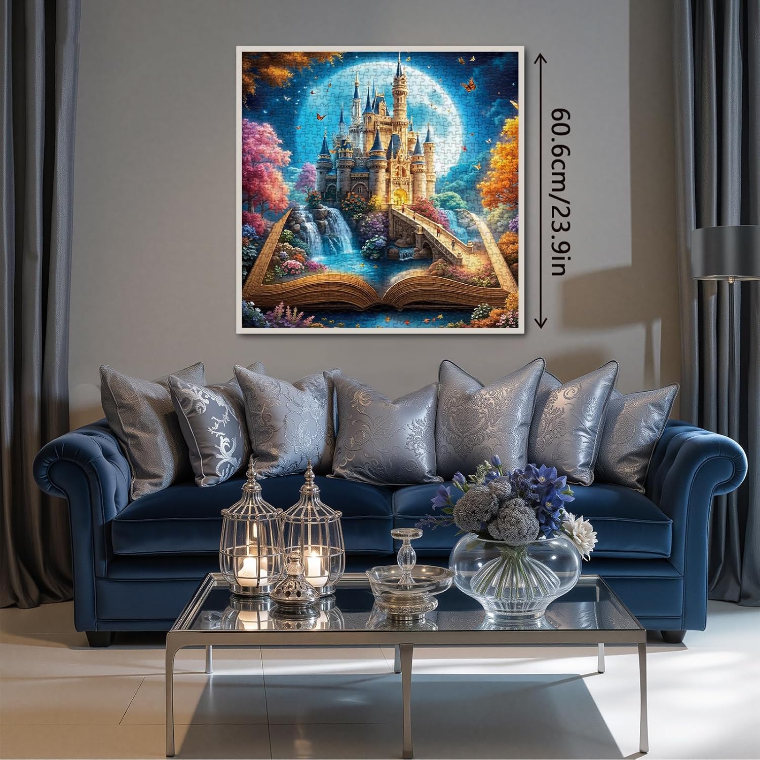 Magic Books Castle Puzzles for Adults 1000 Pieces Nature, Fantasy Pretty Landscape Moon Art Jigsaw Puzzles, Beautiful Garden Colorful Flower Puzzle