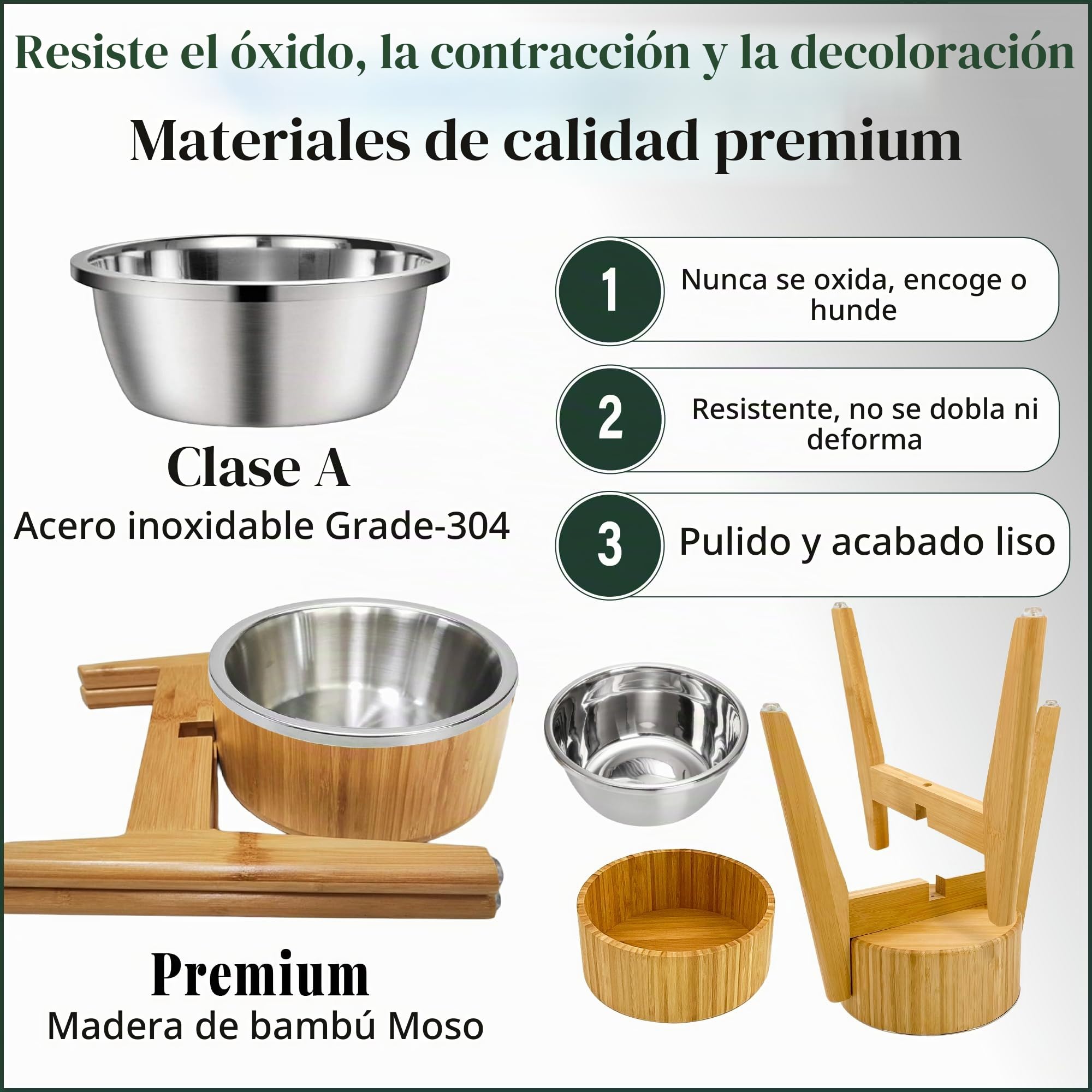Cuenco Elevado de bambú para Perros Grandes, Juego de Plato, Forro y Soporte de Acero Inoxidable, estación de alimentación Individual elevada para Mascotas, sin vuelcos