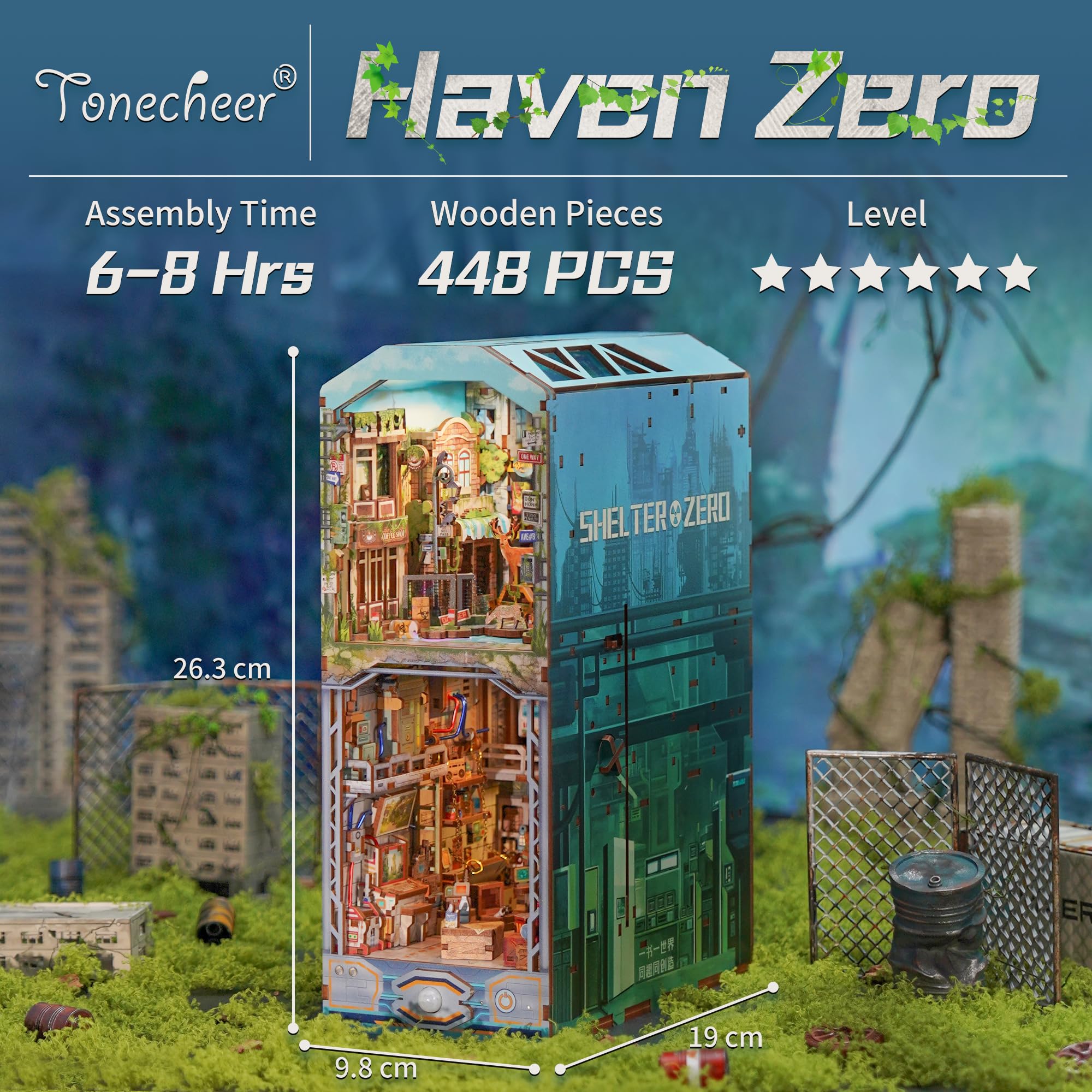 Tonecheer Book Nook Kit puzzle in legno 3D Booknooks fai da te modellini adulti da costruire in miniatura casa libreria Nook Book con luce regalo divertente regalo di compleanno (Haven Zero)
