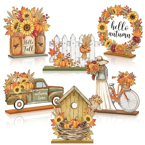 6 Pcs Fall Table Decorations Thanksgiving Wooden Table Signs Farmhouse