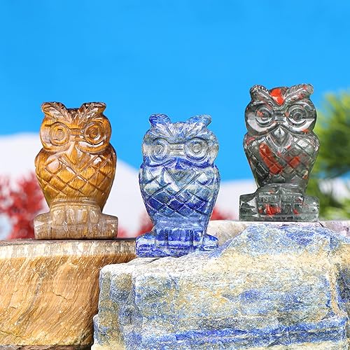Miniatura 4 de LEADGEM Figura de búho de cristal de lapislázuli estatua de búhos de piedra curativa para decoración del hogar oficina regalo coleccionable