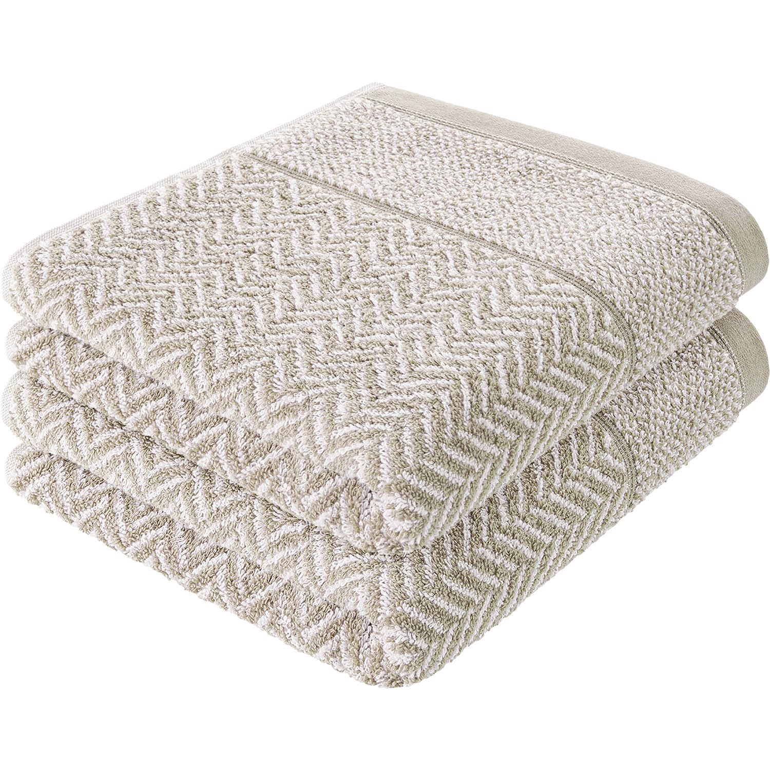 herzbach home Set de 2 Serviettes De Bain 100% Coton 70x140 cm à Motifs, Gris Sable