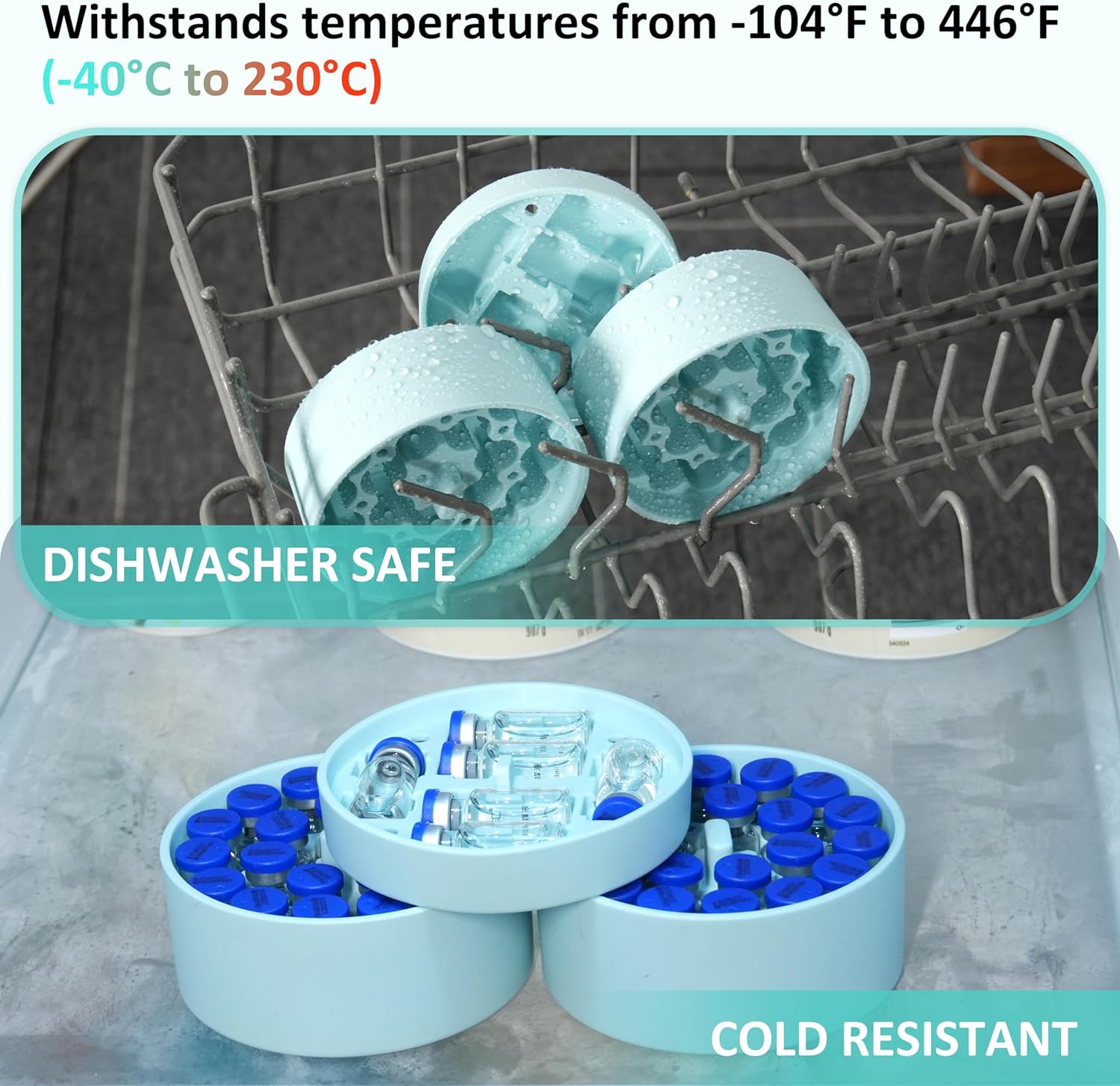 Silicone 3ml Vial Insert(1 Short +1 Tall) Compatible with Hydrapeak Food Jars – Fits 32/25/18oz Food Thermos, 28-Vial Maximum Capacity – Peptide Vial Storage for Freezer/Fridge (No Jar and Vial) - Image 7