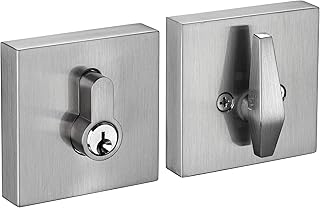 Berlin Modisch Contemporary Square Single Cylinder Deadbolt Lock for Front Door Entrance Modern High Security Heavy Duty – Satin Nickel Finish