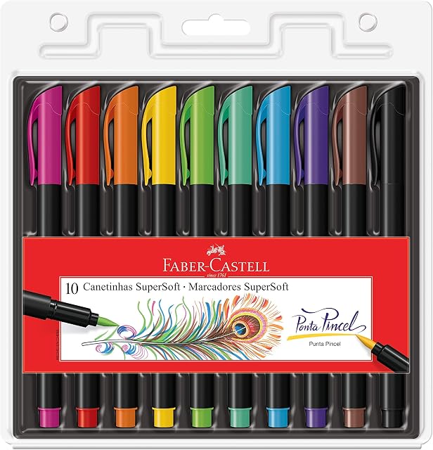Caneta Ponta Pincel, Faber-Castell, Supersoft Brush, 15.0710SOFT, 10 Cores