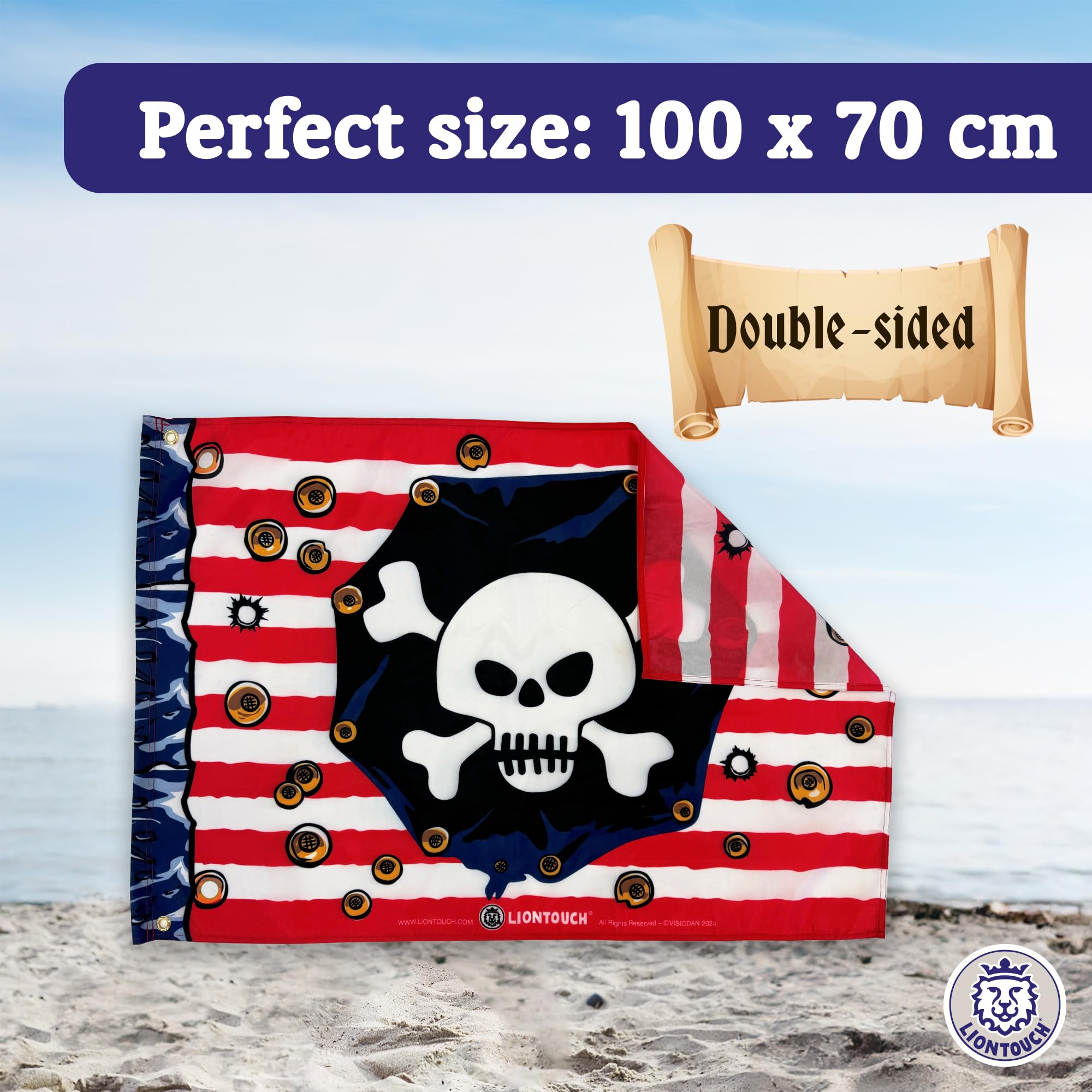 Liontouch Pirate Flag - Captain Red Stripe - 100 x 70 cm, Red/White - Image 3