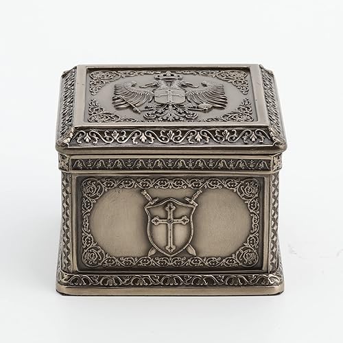 Miniatura 4 de Veronese Design Caja cuadrada de baratija con cresta de águila de doble cabeza imperio de 3 pulgadas de alto, escultura de resina fundida en frío
