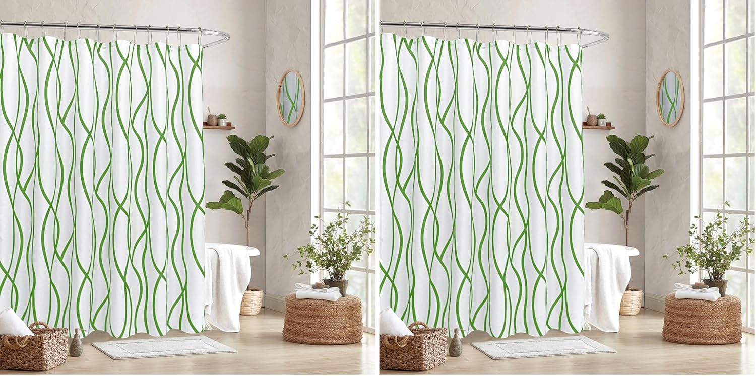 Biscaynebay Textured Fabric Shower Curtain 72x72 Inch, Sage Printed Striped Linen Modern Hotel Luxury Quality Cloth Bathroom Curtains Machine Washable (Pack of 2)