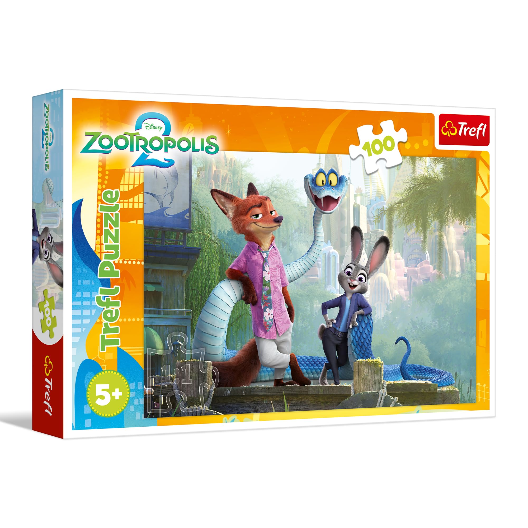 Trefl - Zootopia 2, Tajemnice Zootopii - Puzzle 100 Elementów - Kolorowa Układanka z Bohaterami Bajki, dla Dzieci od 5 lat