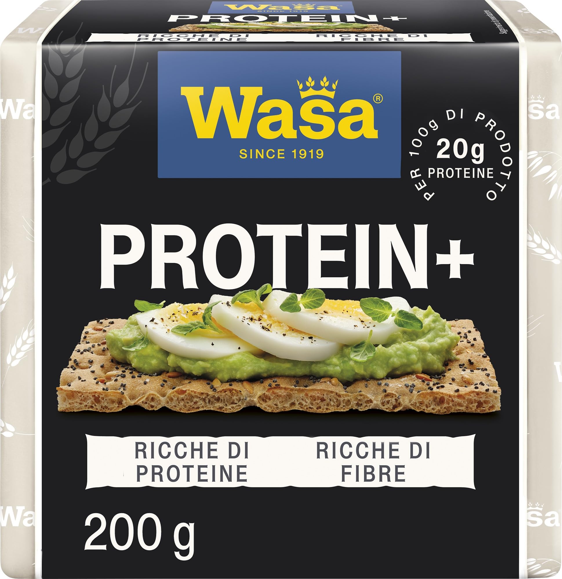 Wasa Protein+, Crackers Ricche di Proteine 20g per 100g, Fette Croccanti con Semi di Lino, Semi di Papavero e Sale Marino, 200g