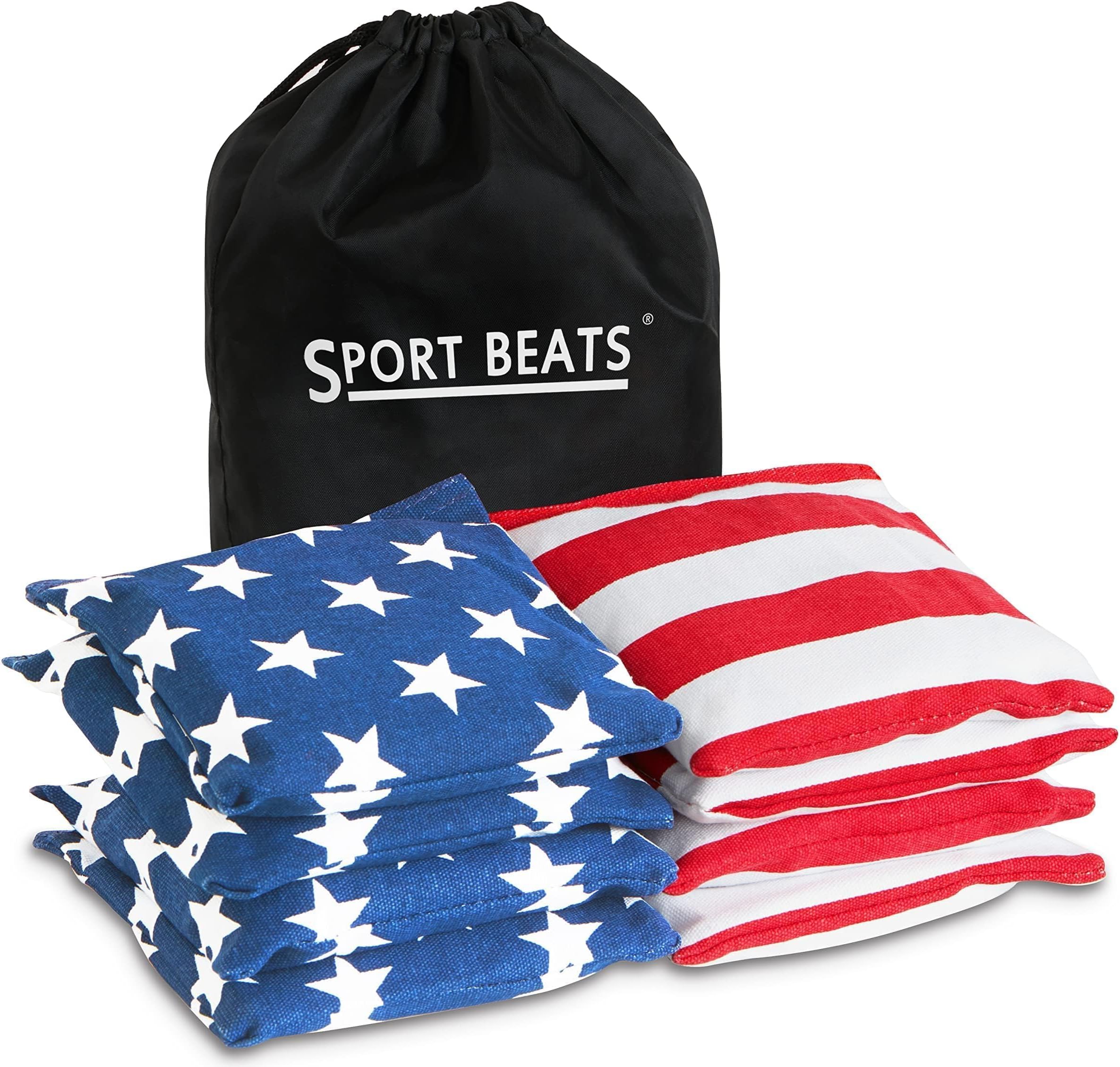 SPORT BEATS Cornhole Bags Set of 8 - Regulation Size & Weight Bean Bags, Heavy Duty Double-Stitched Canvas for Tailgating, Outdoor Backyard Game Accessories with Carry Tote