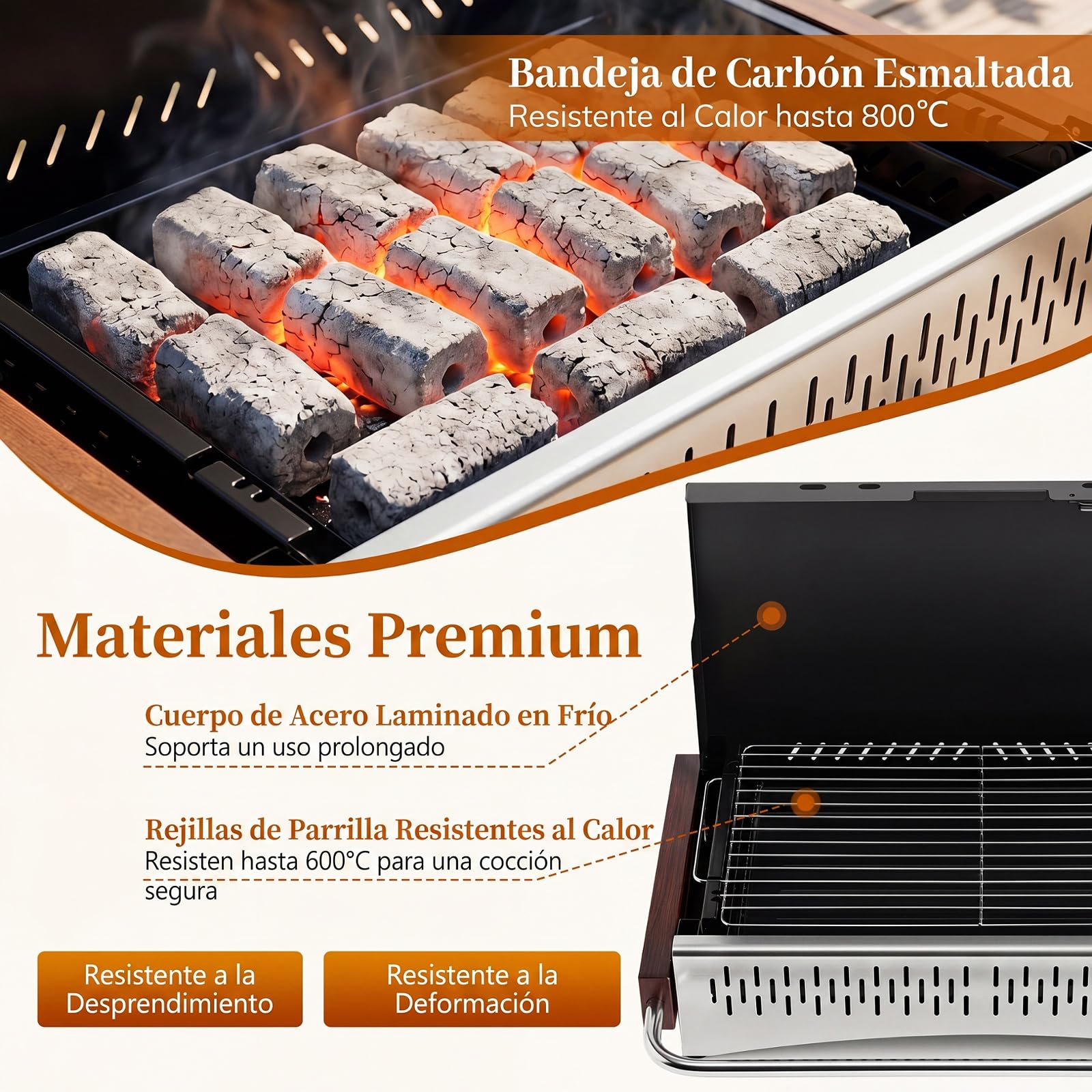 COSTWAY Mini Barbacoa Carbón Mesa Plegable, Parrilla Portátil,(62x43,5 cm) | Metal, Rejilla de Cocción Ajustable en Altura, Orificios de Ventilación, BBQ Camping Picnic Tereaza