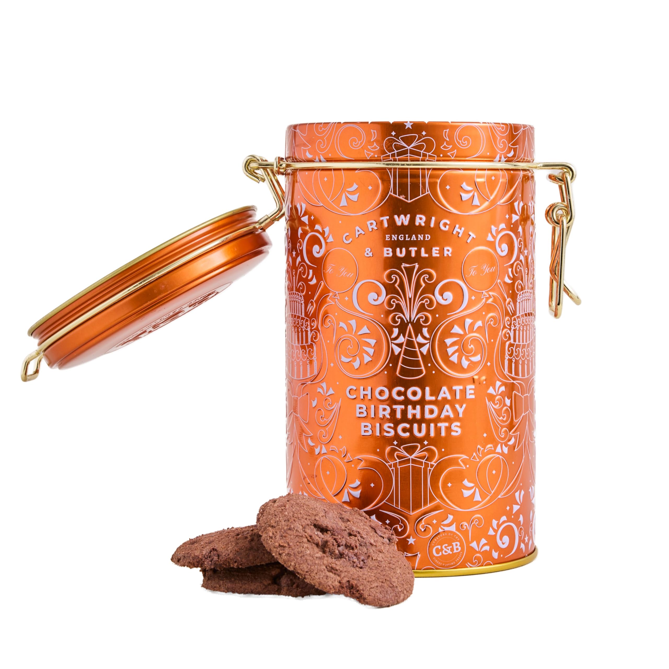 Cartwright & Butler Happy Birthday Chocolate Brownie Biscuits in Tin, Luxury Chocolate Biscuits, Birthday Gift Tin, Sweet Treats for Tea, Coffee & Gifting