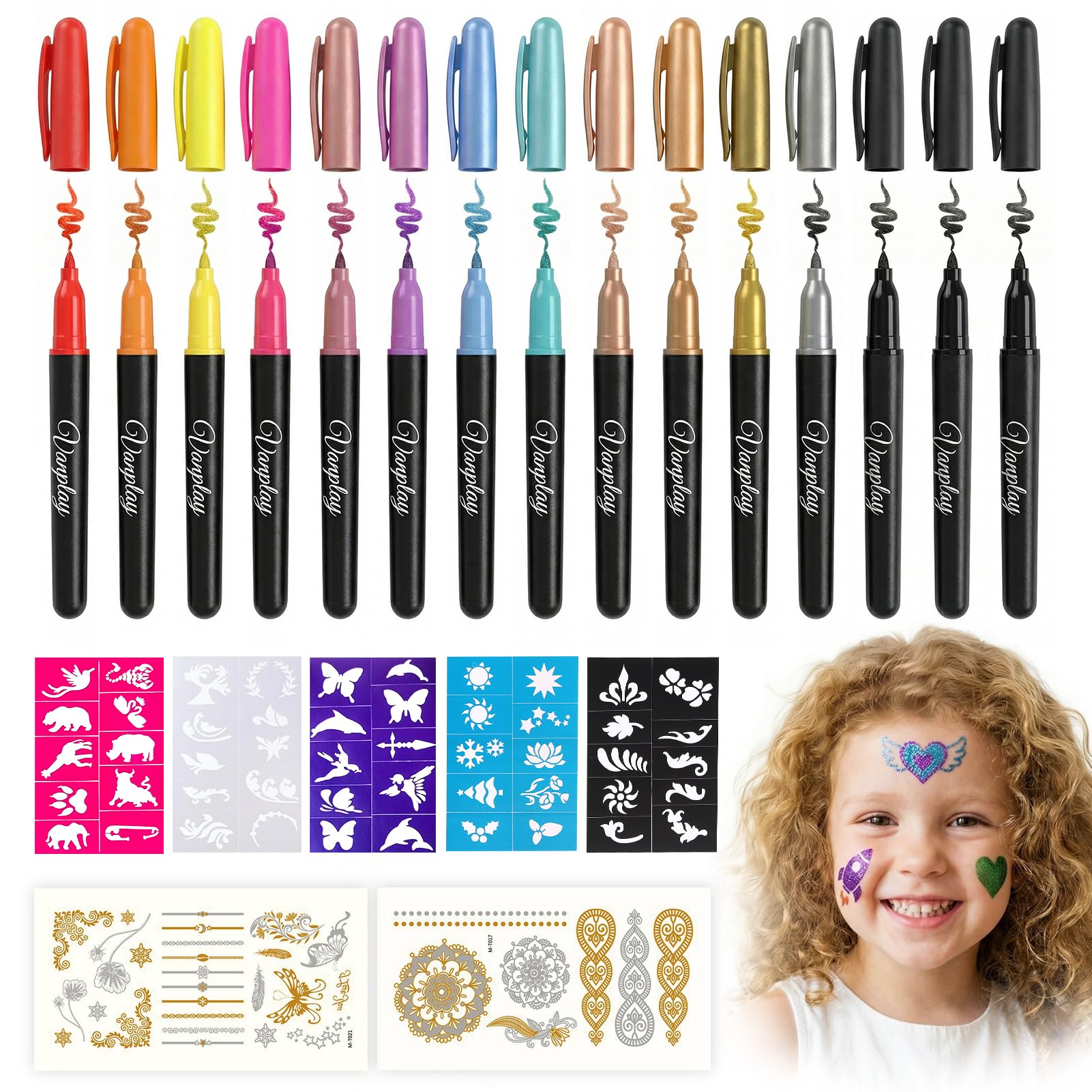 Tatuaggi Temporanei Penna Truccabimbi con 15 Tattoo Pen, 5 Fogli per Stencil per Tatuaggi e 2 Adesivi per Tatuaggi per Regalo Bambina Bambino 7 8 9 10 11 12 Anni Tatuaggi Per Bambini e Adulti