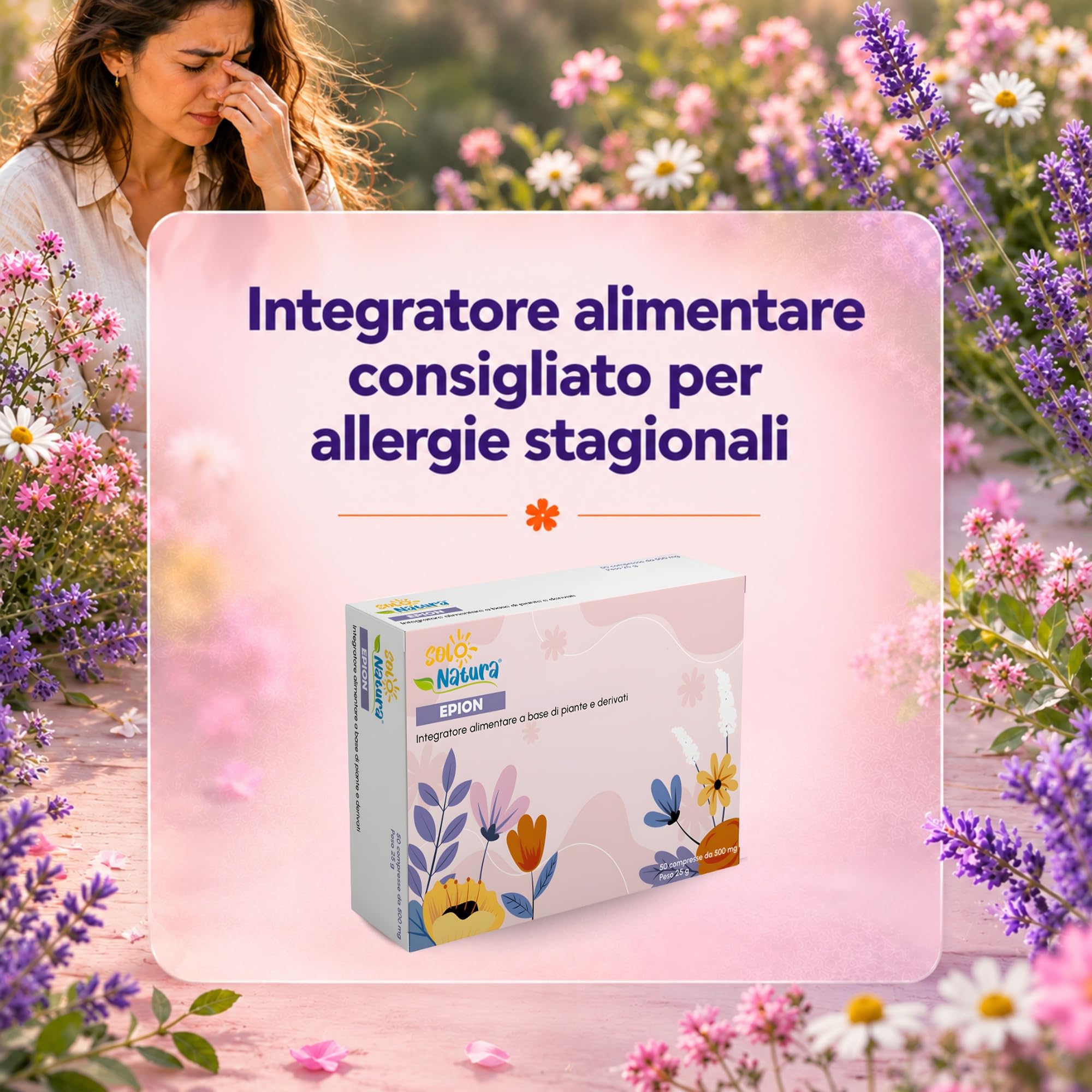 Solo Natura EPION – Supporto Antistaminico Naturale con Uova di Coturnice e Quercetina, Sollievo per Sensibilità a Pollini e Agenti Esterni, 50 Compresse da 500 mg