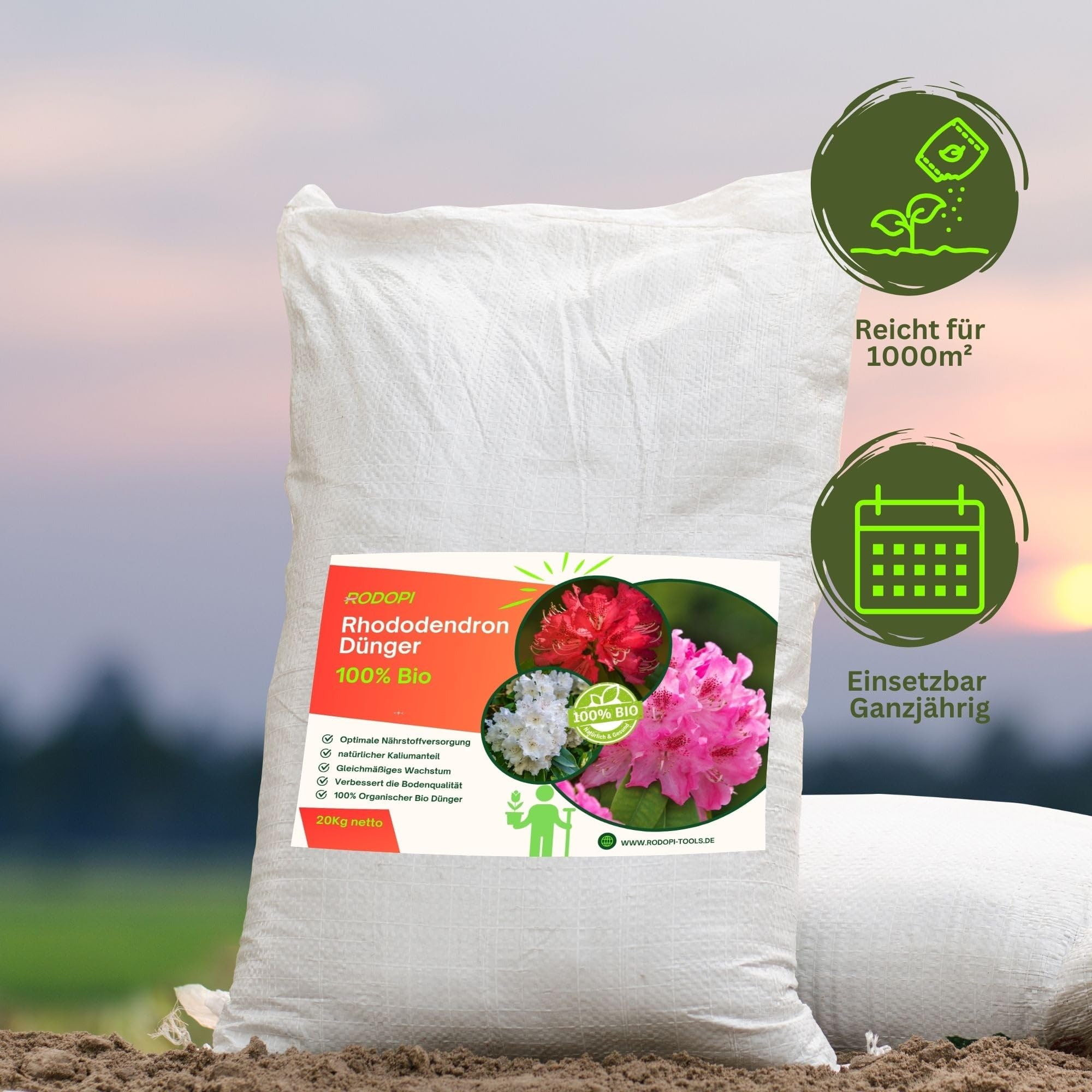 Rodopi Bio-Rhododendrondünger Granulat 7-3-8 – 3 Monate Langzeitwirkung – 100% pflanzlich & pH-senkend – Organischer NPK-Dünger mit Eisen, Magnesium & Mykorrhiza 7kg
