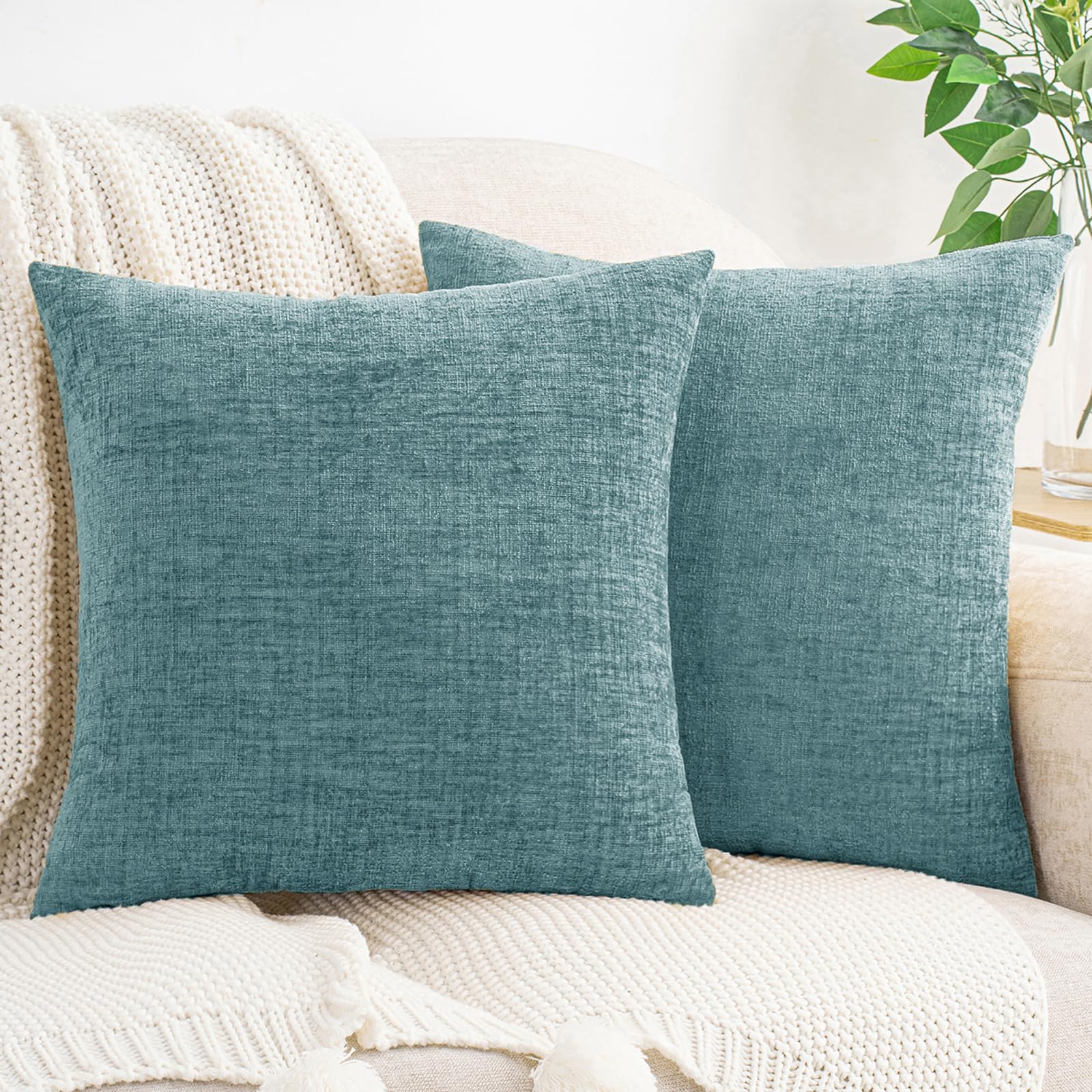 HWY 50 Smoky Blue Chenille Luxury Cushion Covers 40 x 40 cm Pack of 2