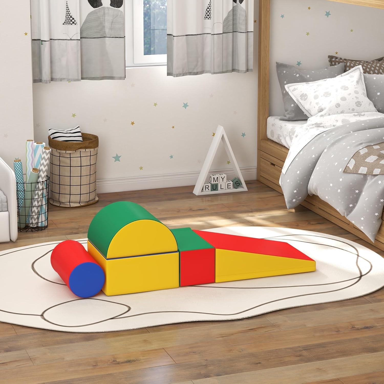 Soozier 5 Piece Climb and Crawl Activity Play Set, Baby Soft Play Set, Foam Climbing Blocks for Toddlers, Kids Preschooler Indoor Play Equipment Assorted