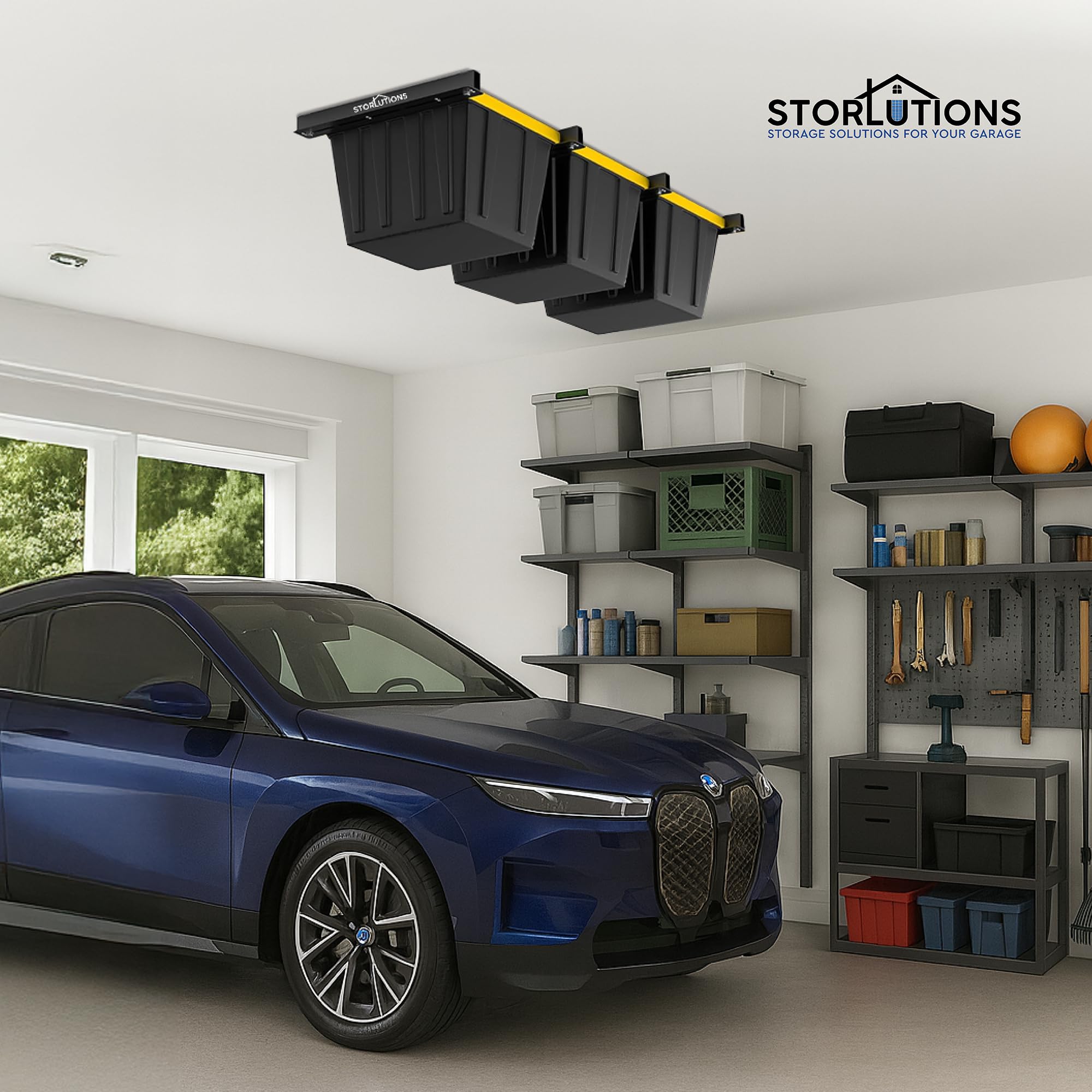 Scaffalatura regolabile da soffitto per garage e garage, per spaziatura tra i perni da 40,6 a 61 cm, ideale per garage e soluzioni di organizzazione della casa