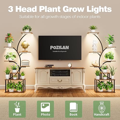 Miniatura 4 de Soporte para plantas de interior con luz de crecimiento, estante para plantas de 62 pulgadas de alto, 8 soportes para plantas de interior múltiples,