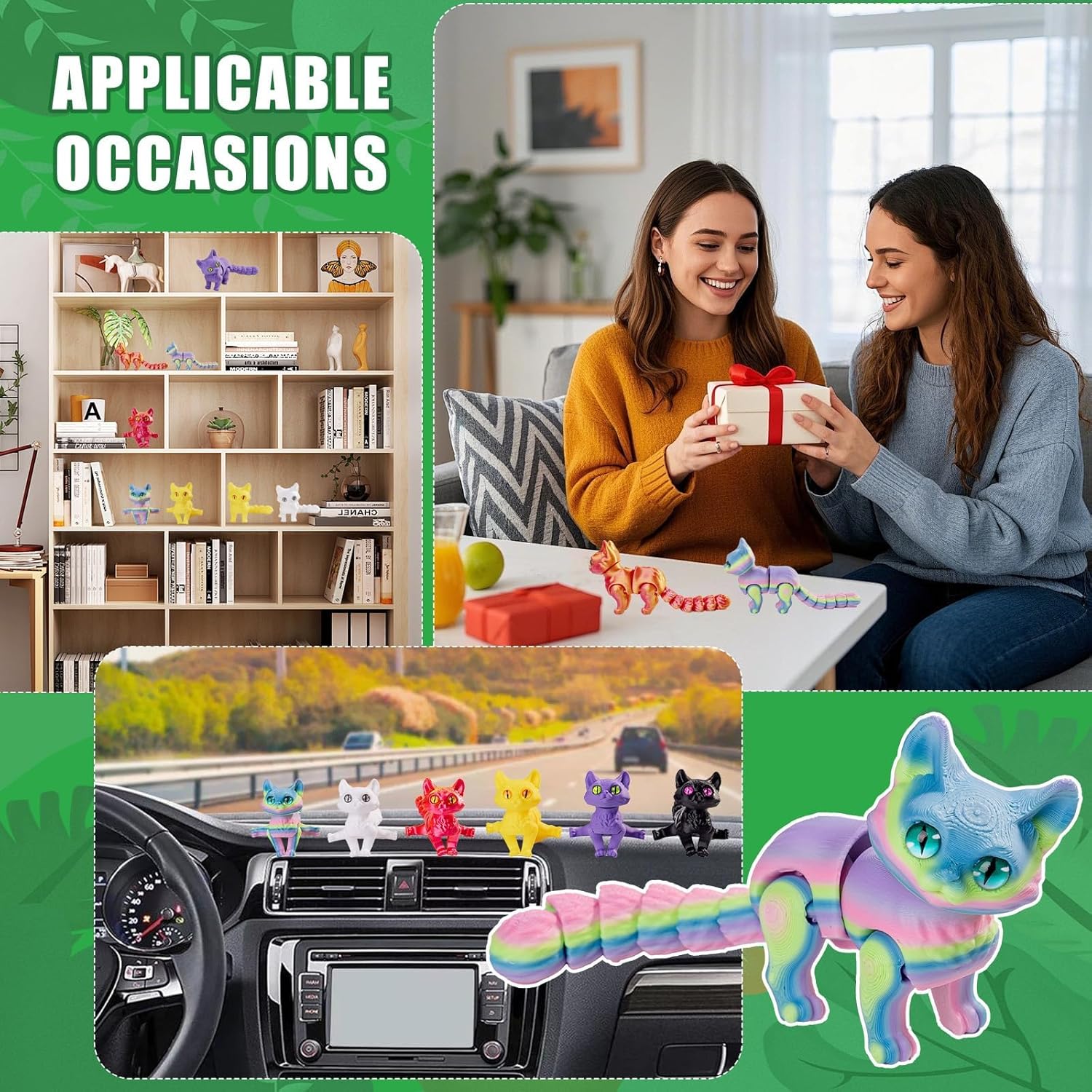 6 PCS Colorful 3D Printed Cat Fidget 3D Print Animals Fidget Toys Decor Stress Relief for Adults Kids, Perfect Desk Pets for Kids Classroom