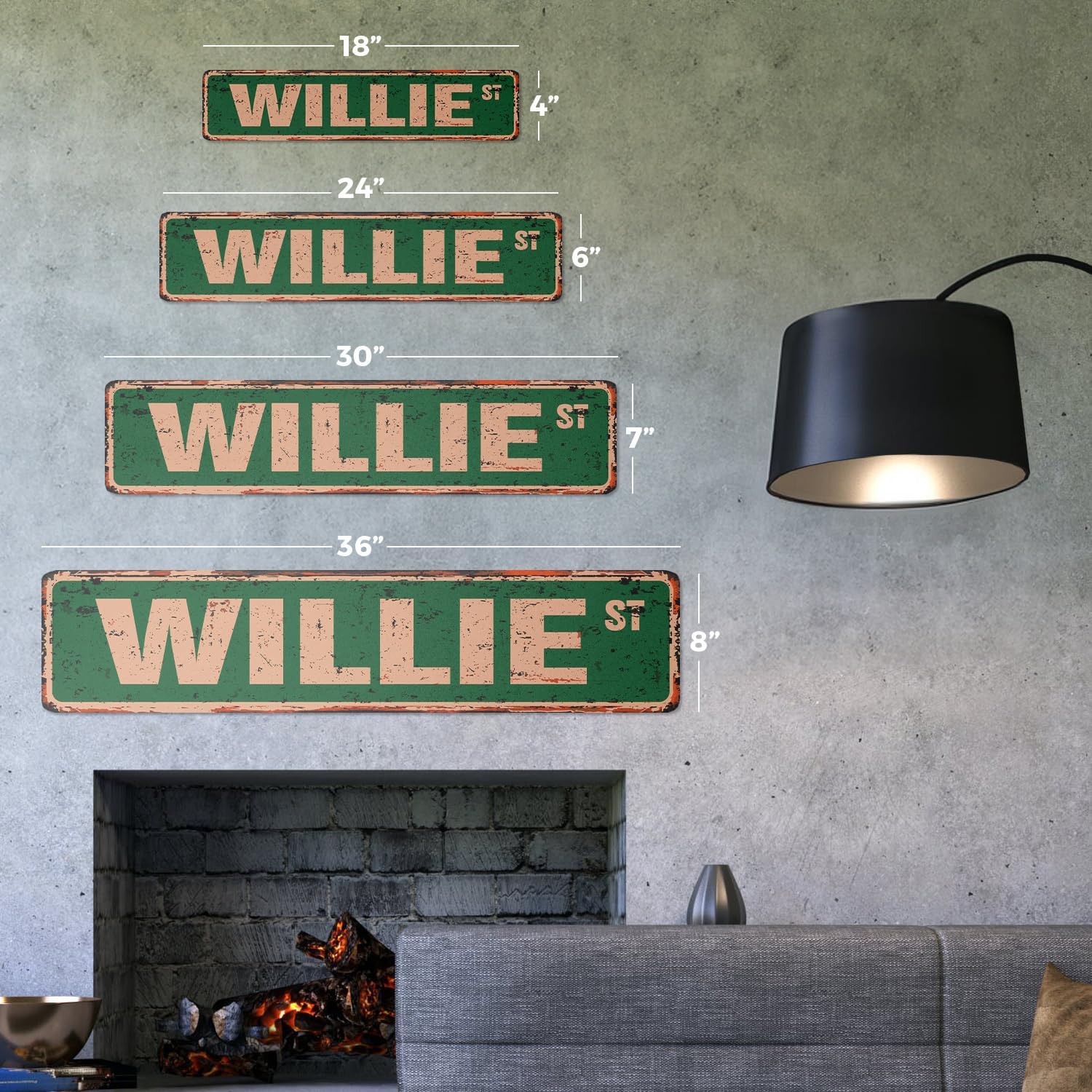 Willie Vintage Plastic Street Sign Childrens Name Room Sign | Indoor/Outdoor | 36" Wide