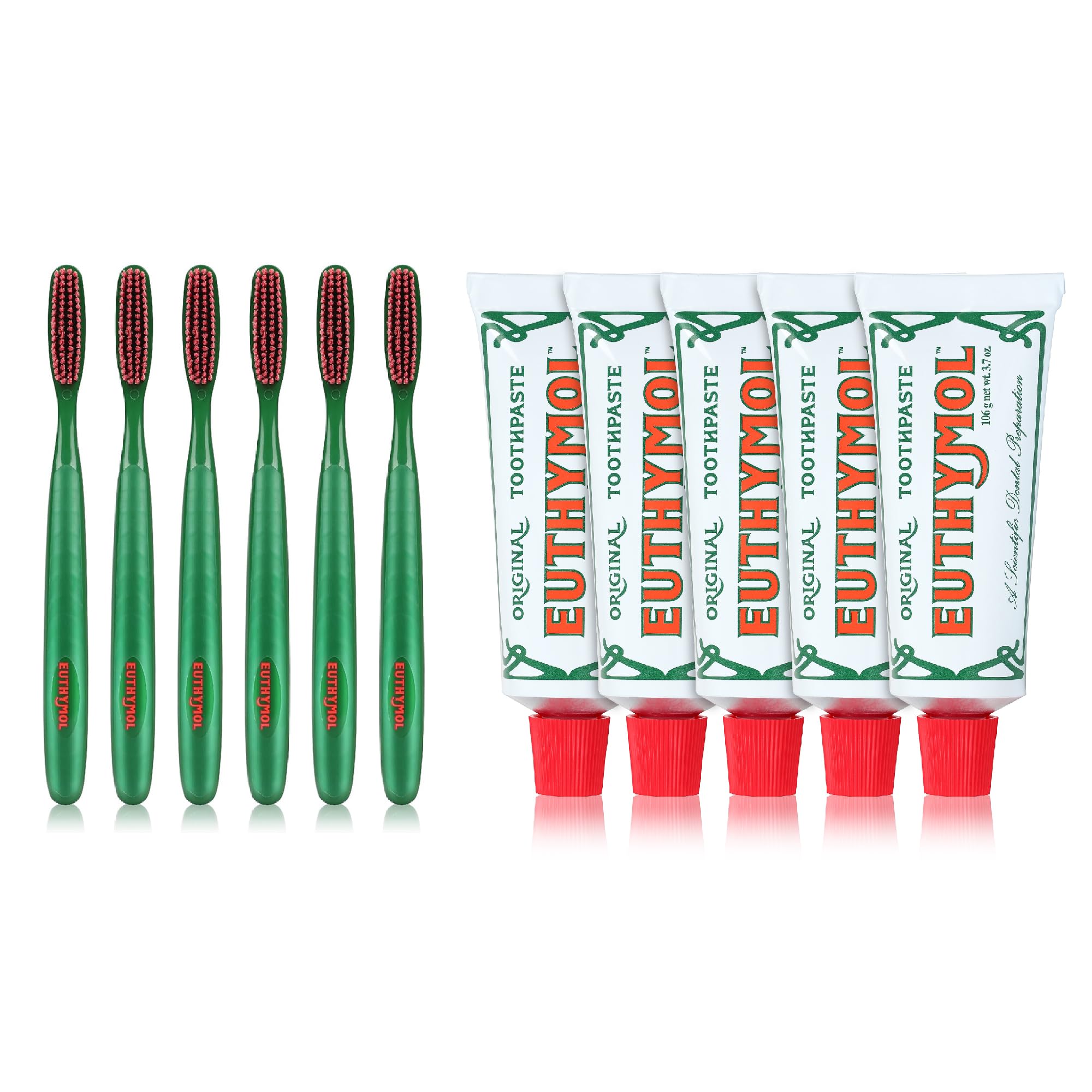 Original Toothpaste Pack of 5 and Regular Toothbrush Pack of 6 for Sensitive Teeth & Gum. Bad Breath, Cavity Prevention, Gentle, Quick Cleaning.