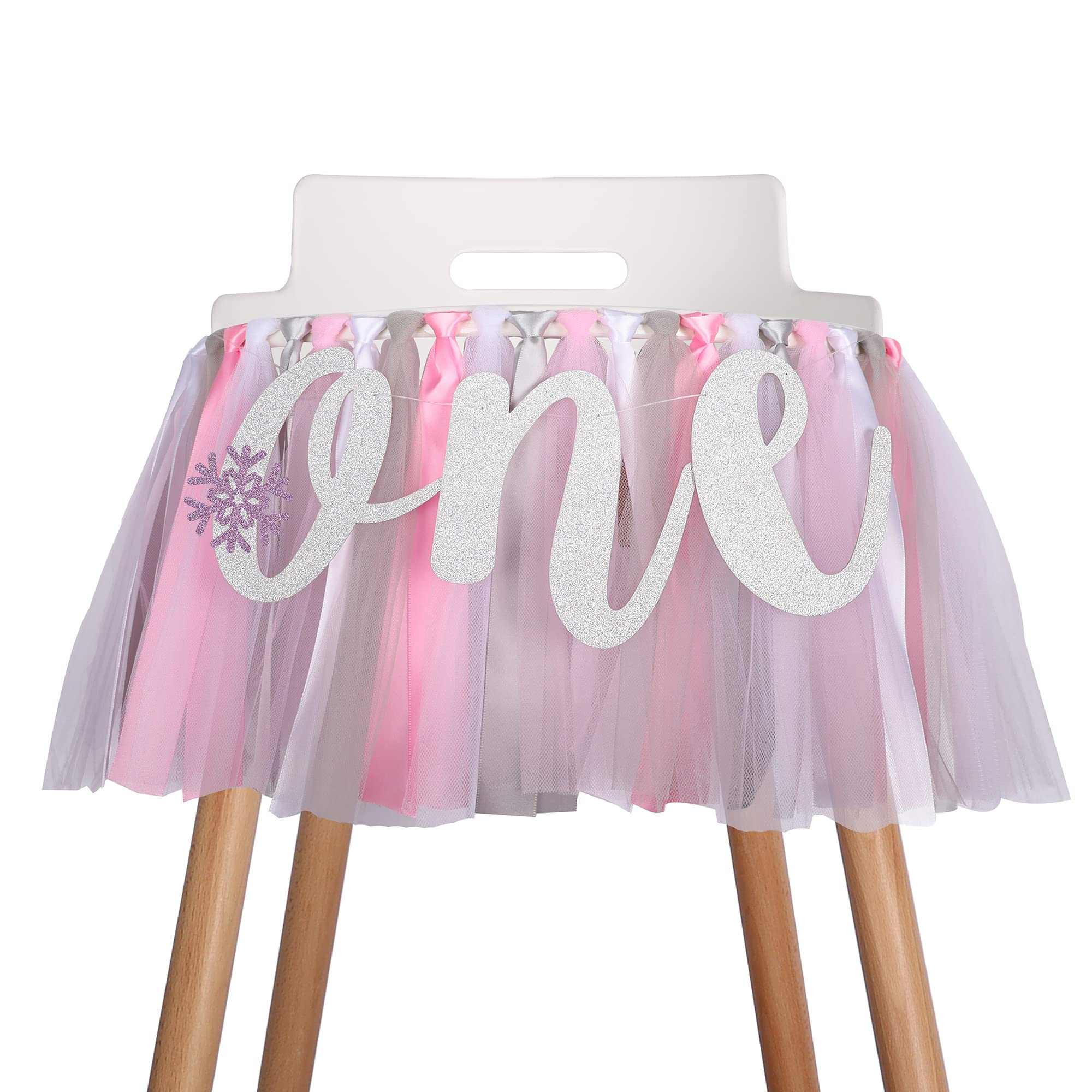 Winter Onederland Highchair Banner For 1st Birthday - Pink Snowflake Decor, 80 Inch Banner For Winter Wonderland Theme Party, Girls' First Birthday