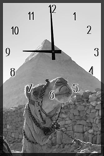 JL Prints Wood Wall Clock Dessert Camel in Egypt - Stone Pyramids Wall Art 12 x 18 inch Home Decor