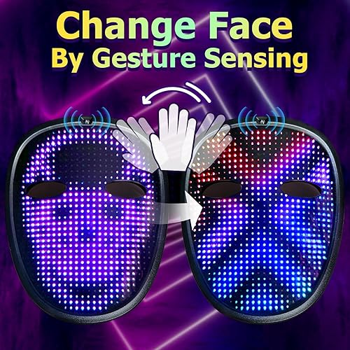 Miniatura 2 de Mr.Pang Máscara LED que transforma la cara para niños, máscara iluminada con detección de gestos, máscaras recargables que brillan para Halloween,