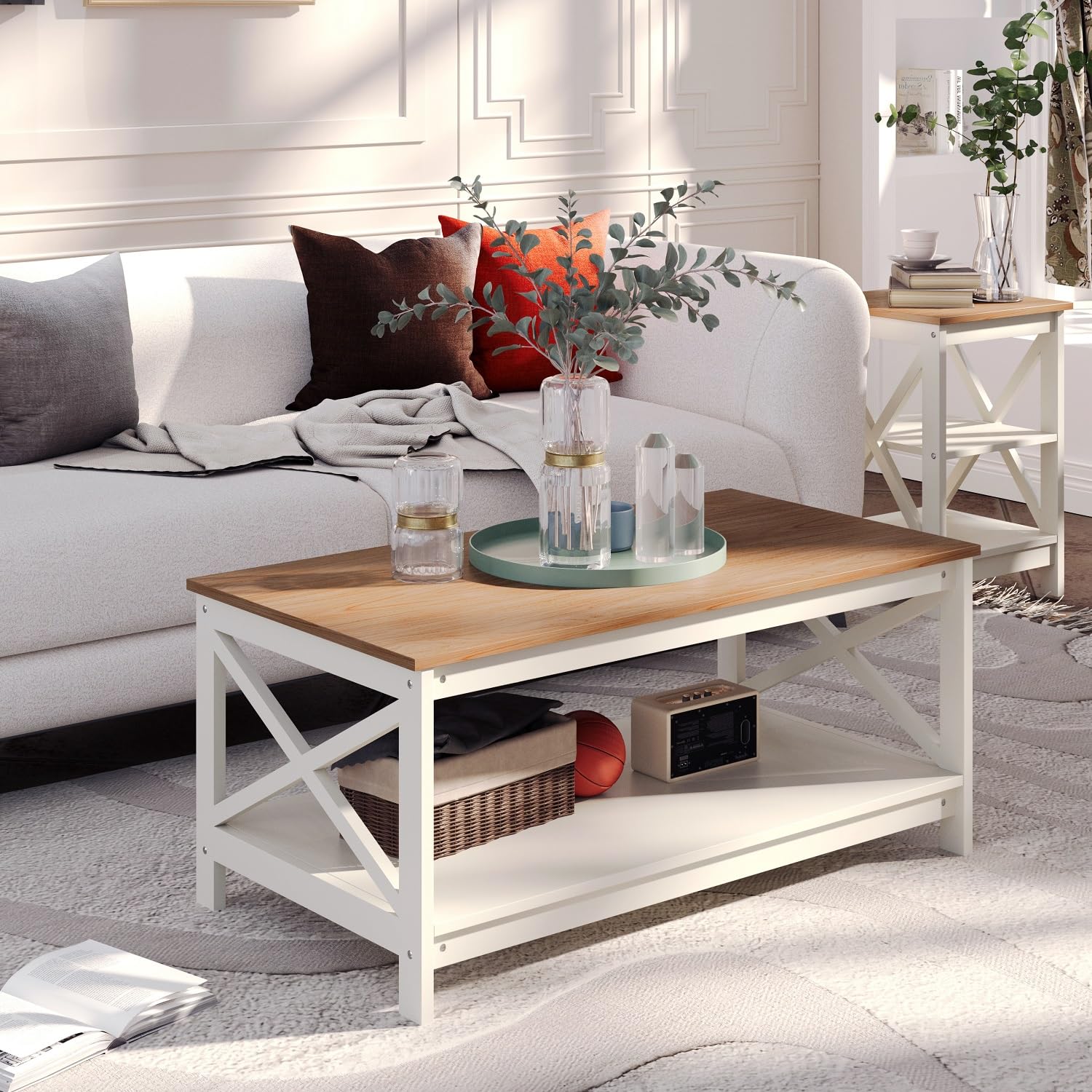 Amazon.com: MFSTUDIO Farmhouse Coffee Table with Open Storage