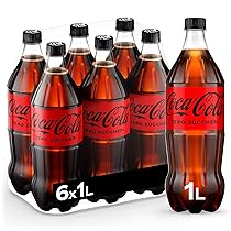 Coca-Cola Zero Zuccheri – 6 Bottiglie da 1 L, Tutto il Gusto della Formula Coca-Cola Senza Calorie, in bottiglia PET 100% Riciclabile, Bevanda Analcolica con Edulcoranti