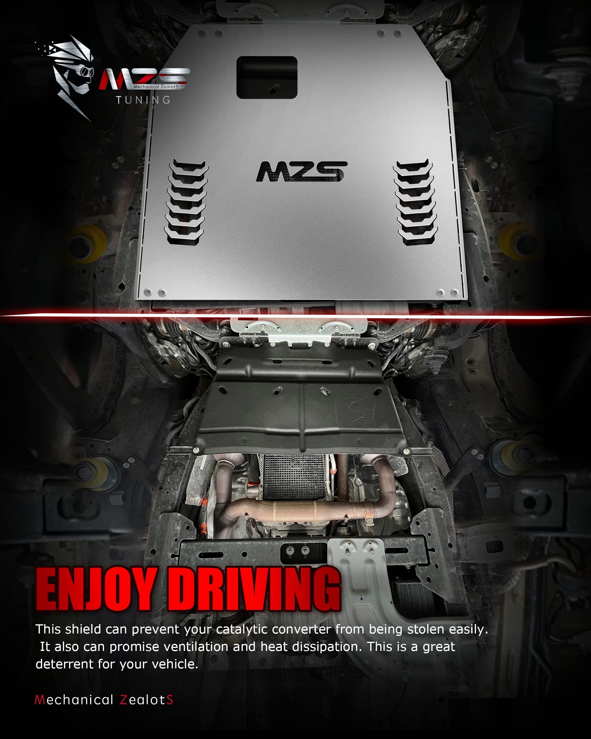 MZS Catalytic Converter Protection Shield, Anti-Theft Cat Protector Security Compatible with 2009-2024 F150 Aluminum Replacement