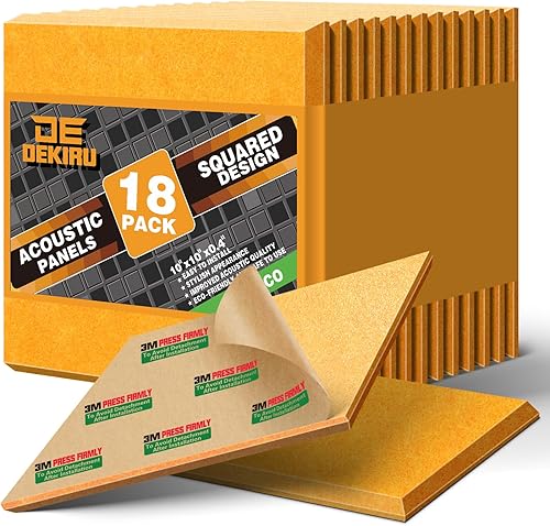 DEKIRU Paquete de 18 paneles de espuma a prueba de sonido, paneles acústicos autoadhesivos, paneles cuadrados de 45 diseñados a prueba de sonido