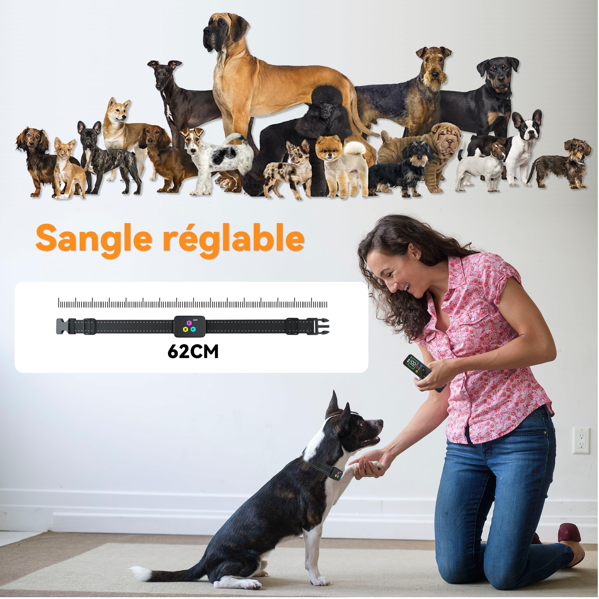 Collier de Dressage pour Chien Meloive, Portée 3000 Mètres, 3 Modes Vibration/Choc/Son, Rechargeable, 2 Colliers