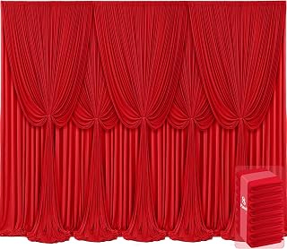 Tao-Ge 8 Panel Red Wrinkle-Free Backdrop Curtains 40x12ft - Wedding Party Photo Booth Drapes for Bridal Shower Events