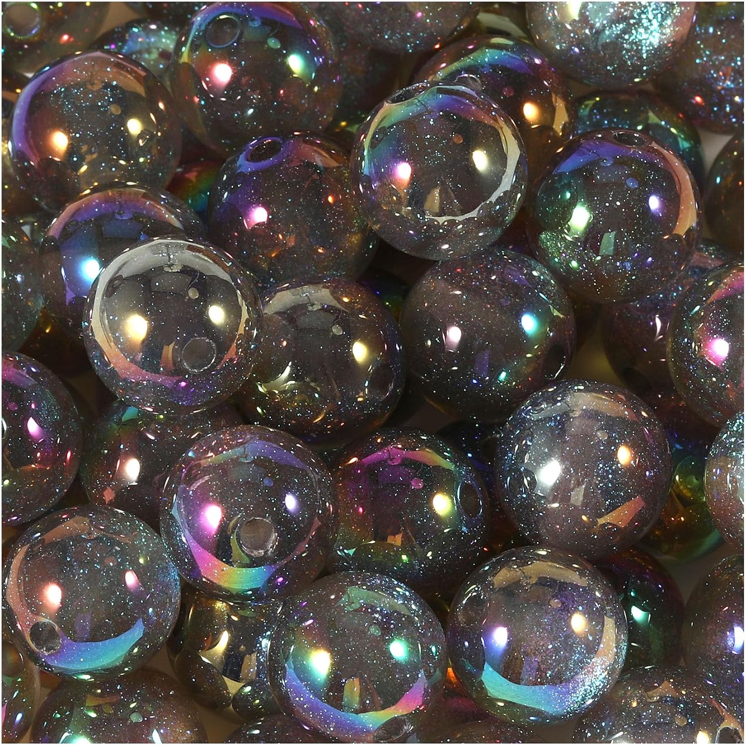 20Pcs Acrylic Beads 16mm Mirror Plated UV Cat Eye Beads for Beadable Pens Keychains Bracelets Necklaces Earrings DIY Jewelry Making (Bling Black Golden)