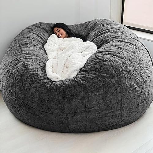 Funda para silla tipo puf de piel gigante para niños y adultos, (sin relleno), muebles de sala de estar, grande, redondo, suave, esponjoso, de piel