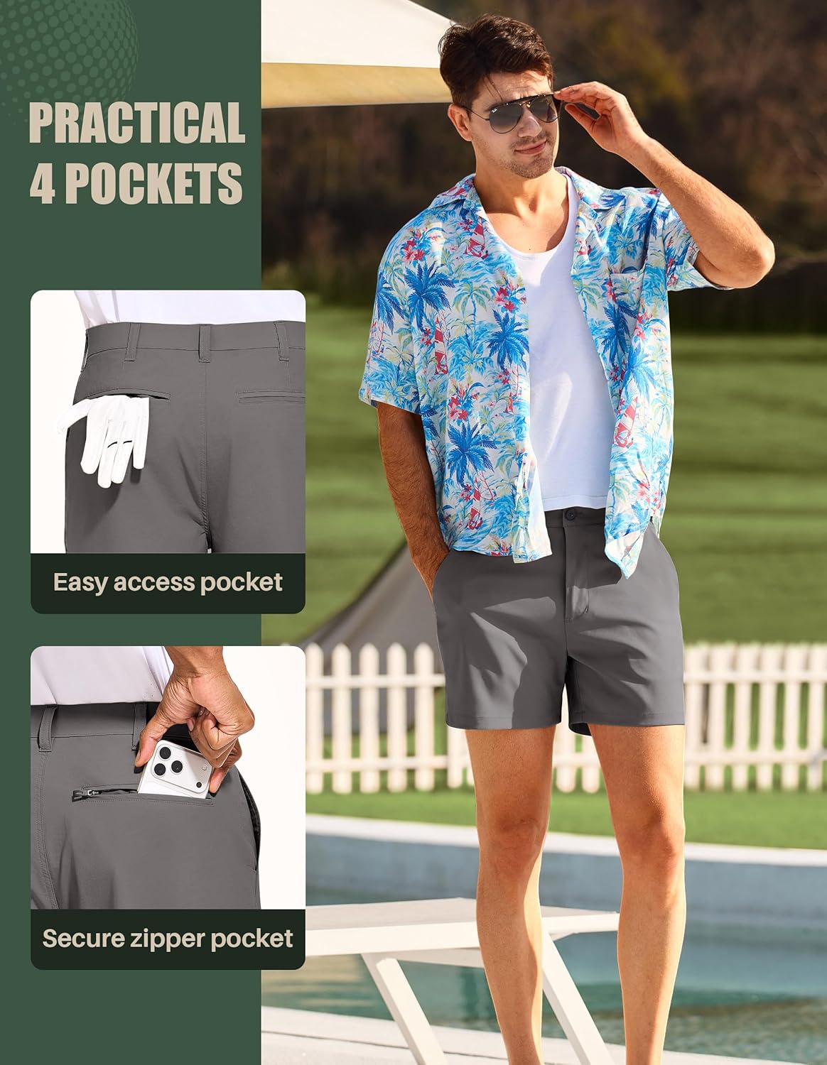 PULI Golf Shorts Men 5 Inch Inseam Stretch Casual Dress Shorts with Pockets Waterproof Lightweight Quick Dry - Image 4